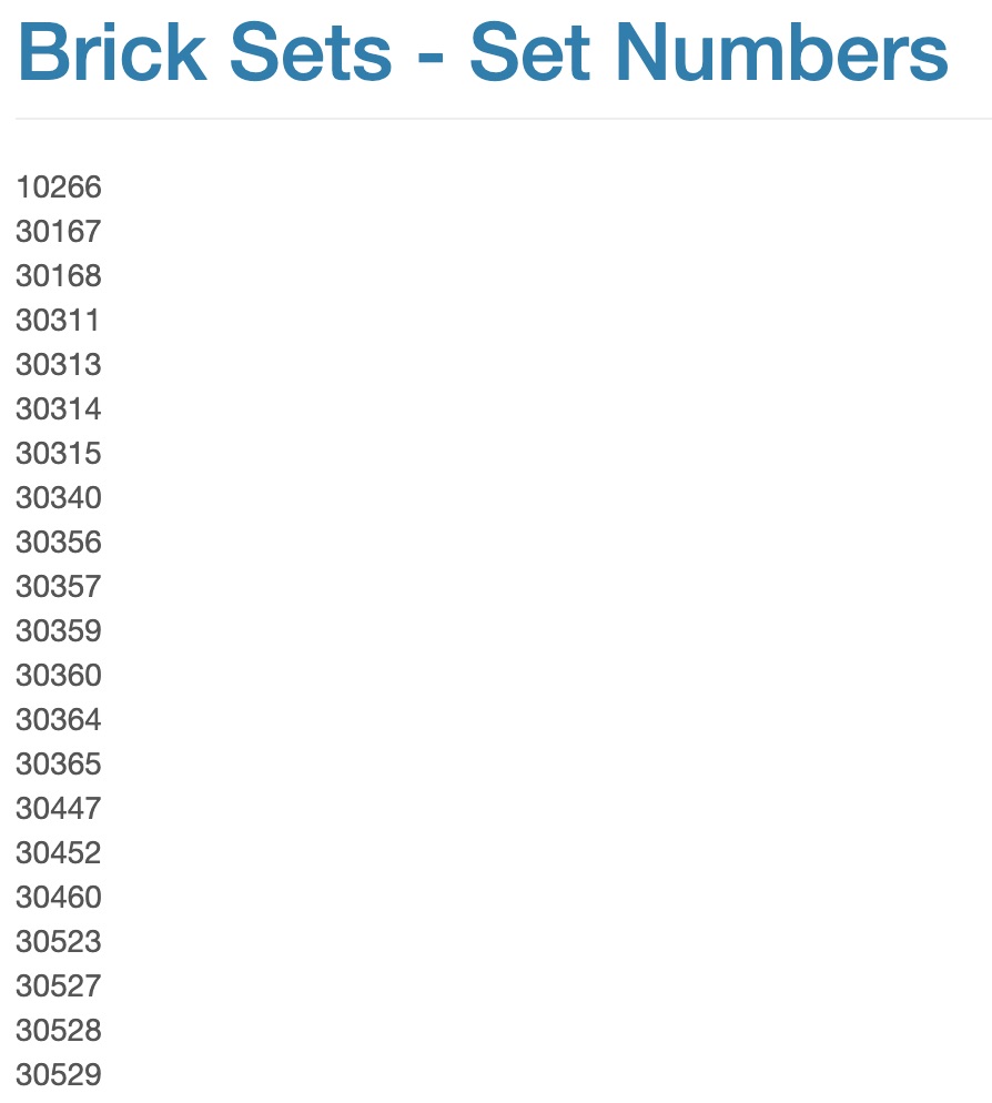 Brickset Connect - Set Numbers